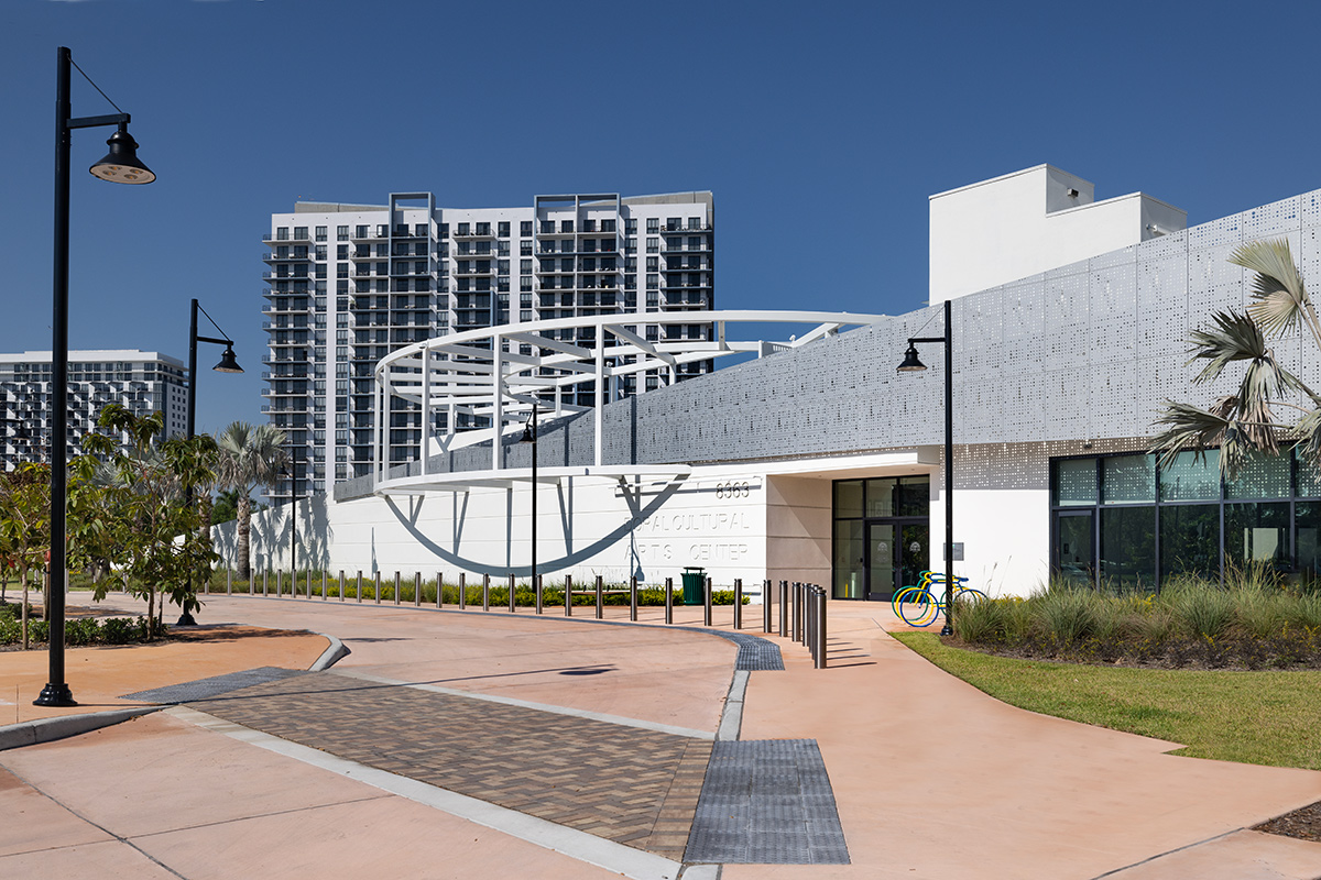 Architectural entrance view of the Doral Cultural Center  Miami, FL